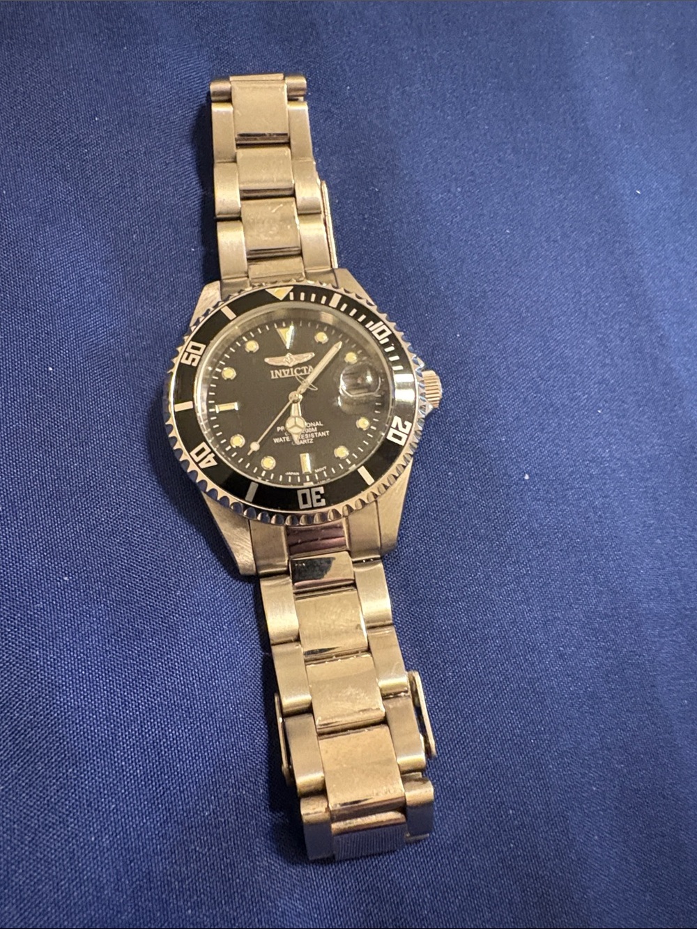 Invicta Silver tone Watch with Black Dial and Bezel